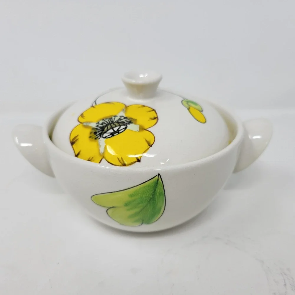 Mancioli Italy Vintage Floral Ceramic Lidded‎ Soup Rice Bowls Set of 4